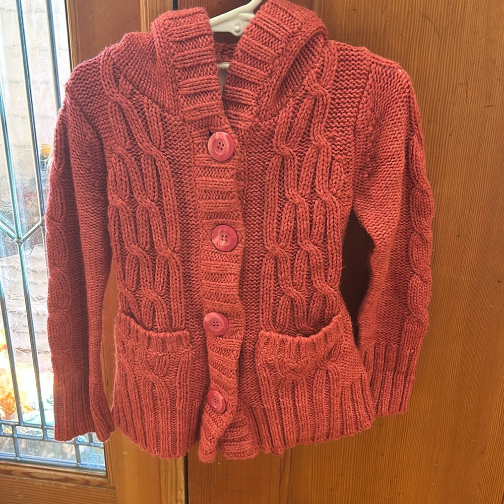 Pumpkin Patch toddler hooded cardigan cable knit sweater.